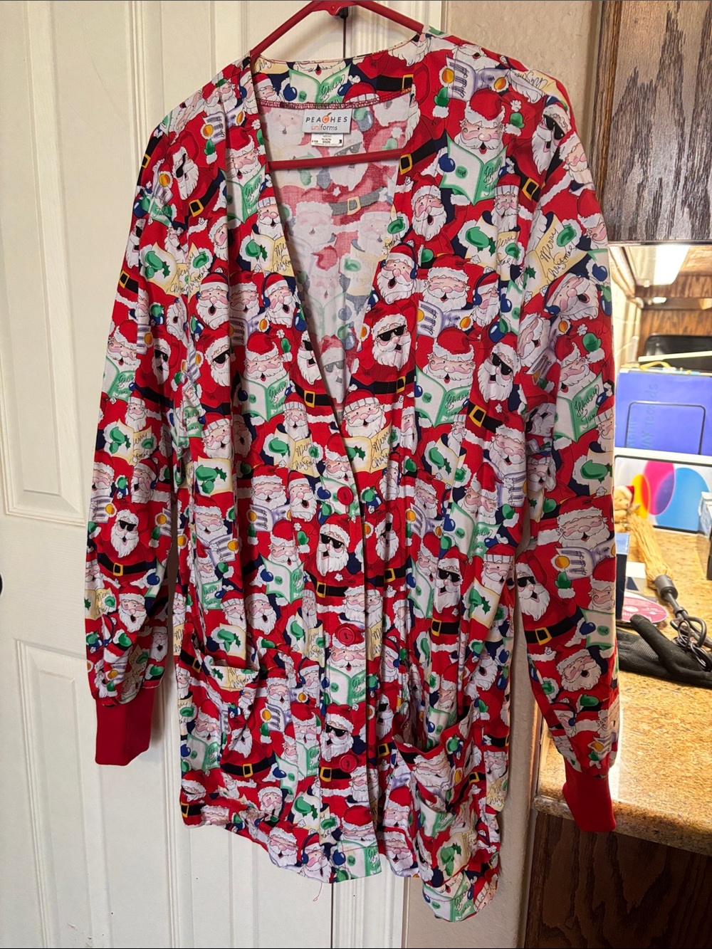Peaches Uniforms Red Santa Pattern Kids Pajama Top